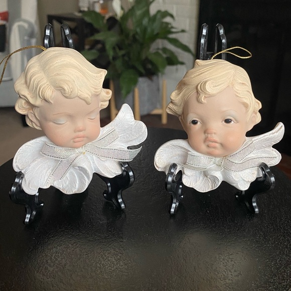 Hand Painted Fontanini-Inspired Cherub Head Ornament Pair - Picture 7 of 7